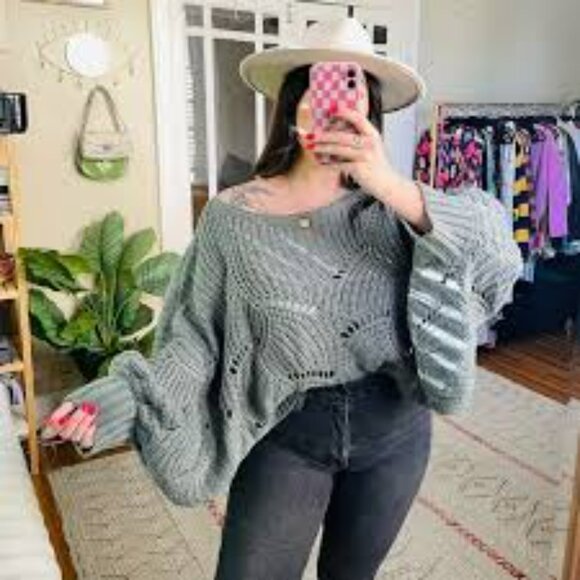 Anthropologie Moon & Madison Open Cable Knit Crop Oversized Sweater - Picture 2 of 8